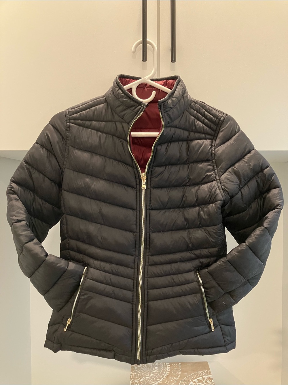 Women's Reversible Puffer Jacket / Coat Black and Maroon